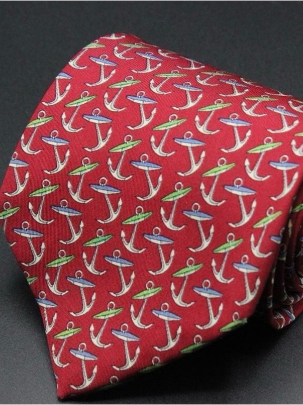 Anchor print Salvatore Ferragamo Red Silk Tie